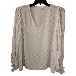 Allie Rose Sheer Long Sleeve Blouse with Metallic Polka Dots Size L